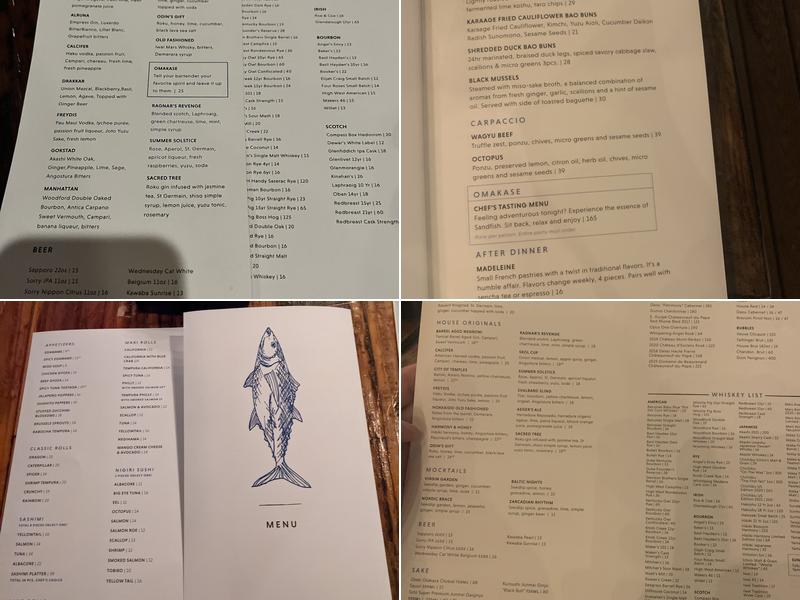 Sandfish Sushi & Whiskey Menu