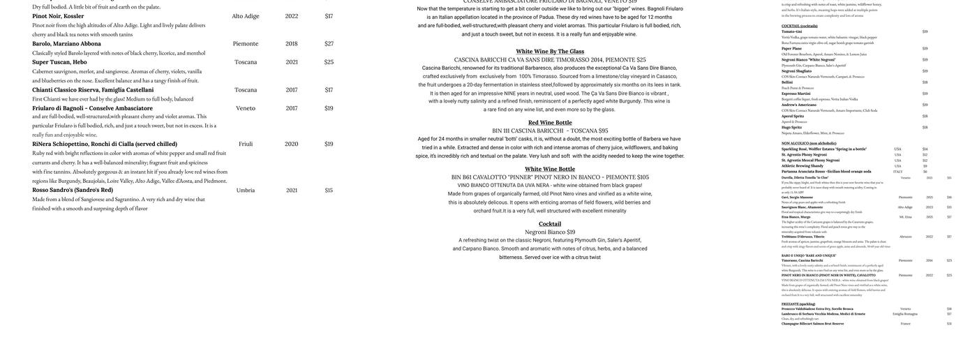 Sandro's Menu
