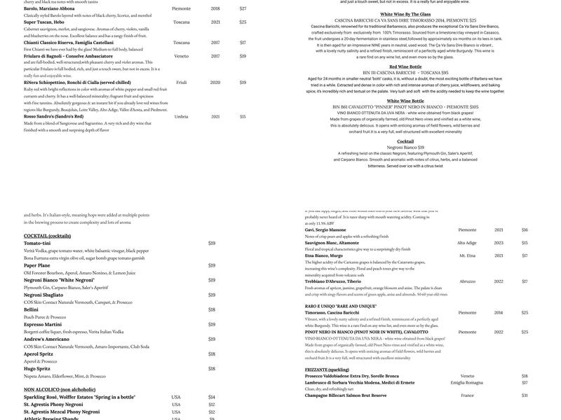 Sandro's Menu