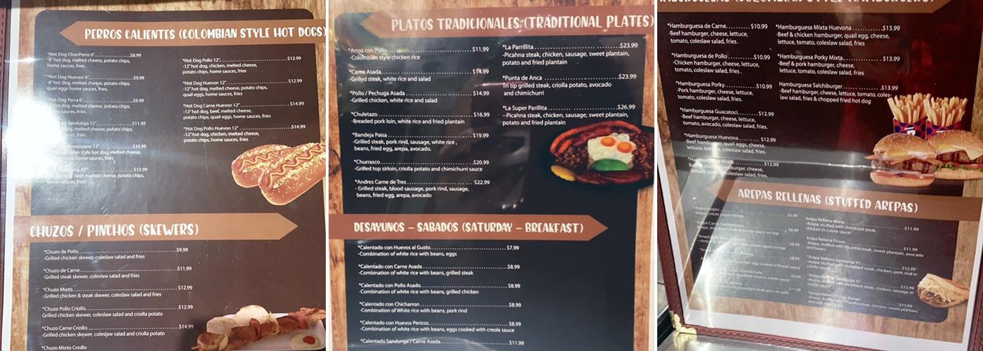 Sandunga Bar & Grill Menu