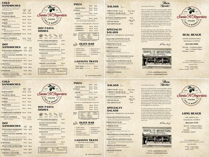 Santa Fe Importers- Long Beach Menu