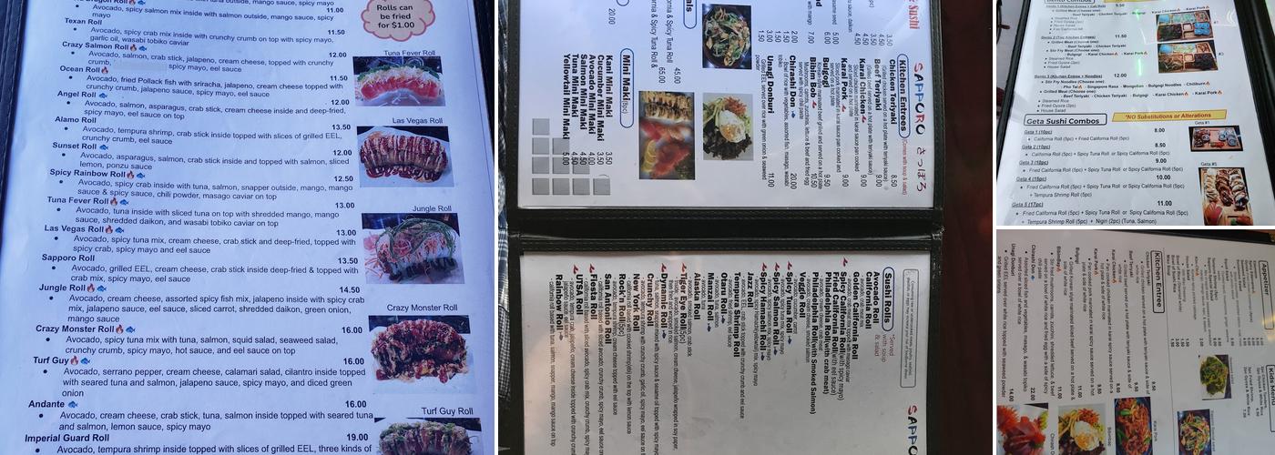 Sapporo Sushi & Asian Fusion Menu