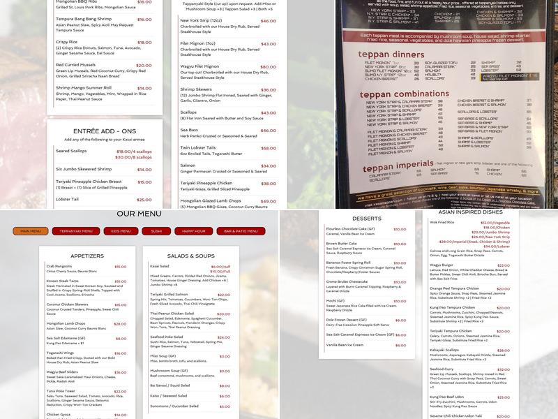 Kasai Scottsdale - Japanese Steakhouse Menu