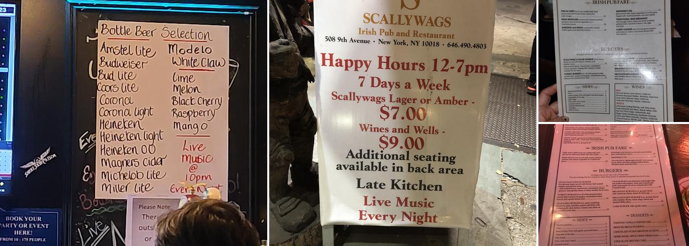 Scallywag's Menu