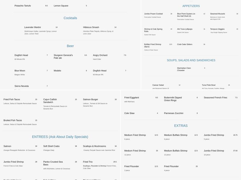 Seafood Unlimited Menu
