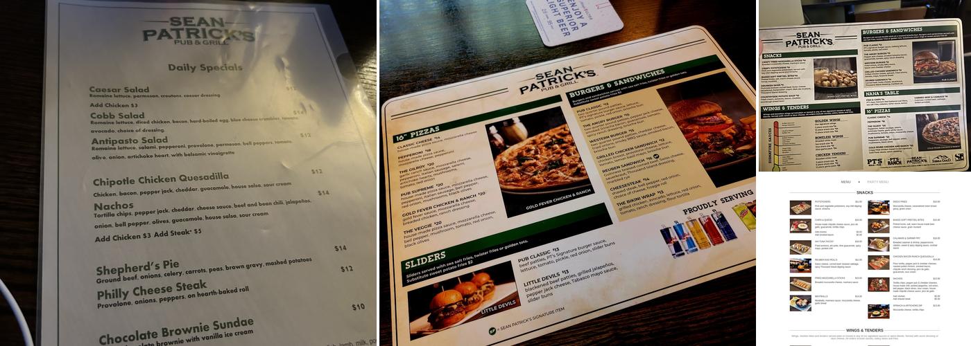 Sean Patrick's Menu