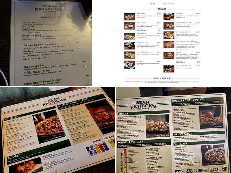 Sean Patrick's Menu
