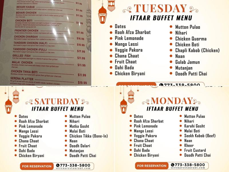 Serena Restaurant Menu