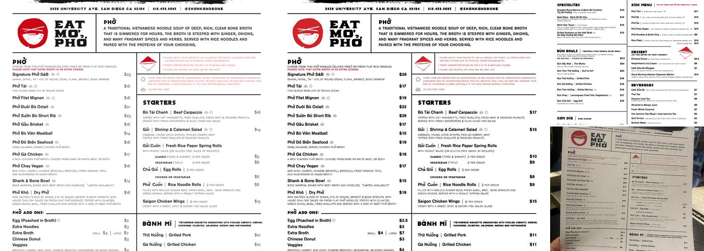 Shank & Bône Menu