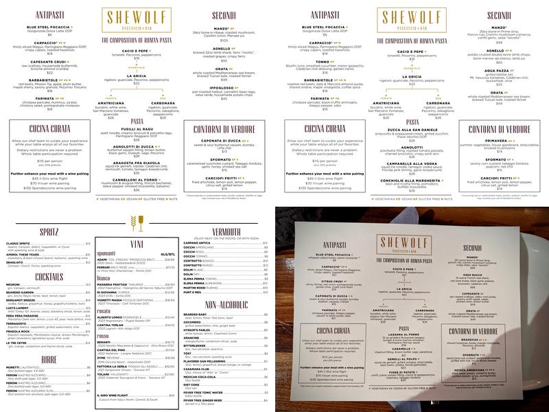 SheWolf Pastificio & Bar Menu