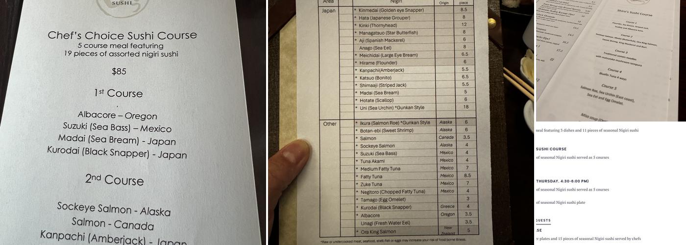 Shiro's Sushi Menu