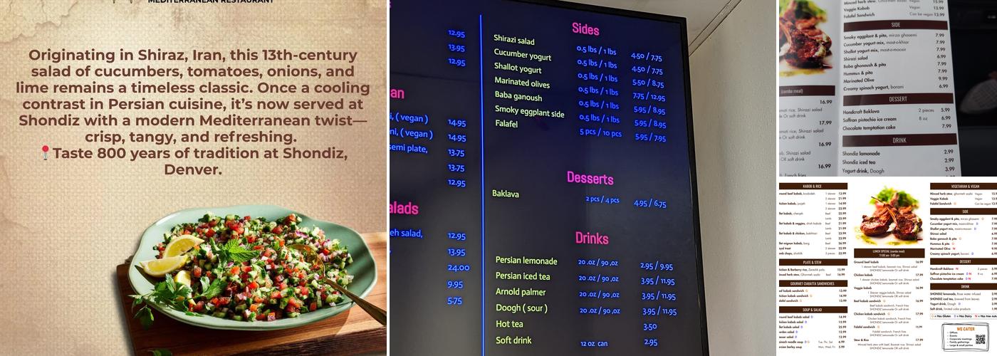 SHONDIZ Mediterranean Cuisine Menu