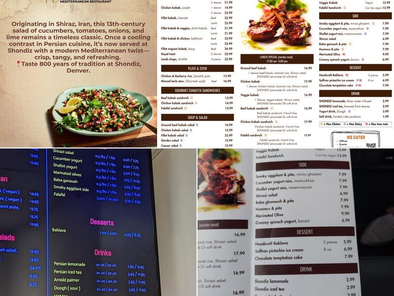 SHONDIZ Mediterranean Cuisine Menu