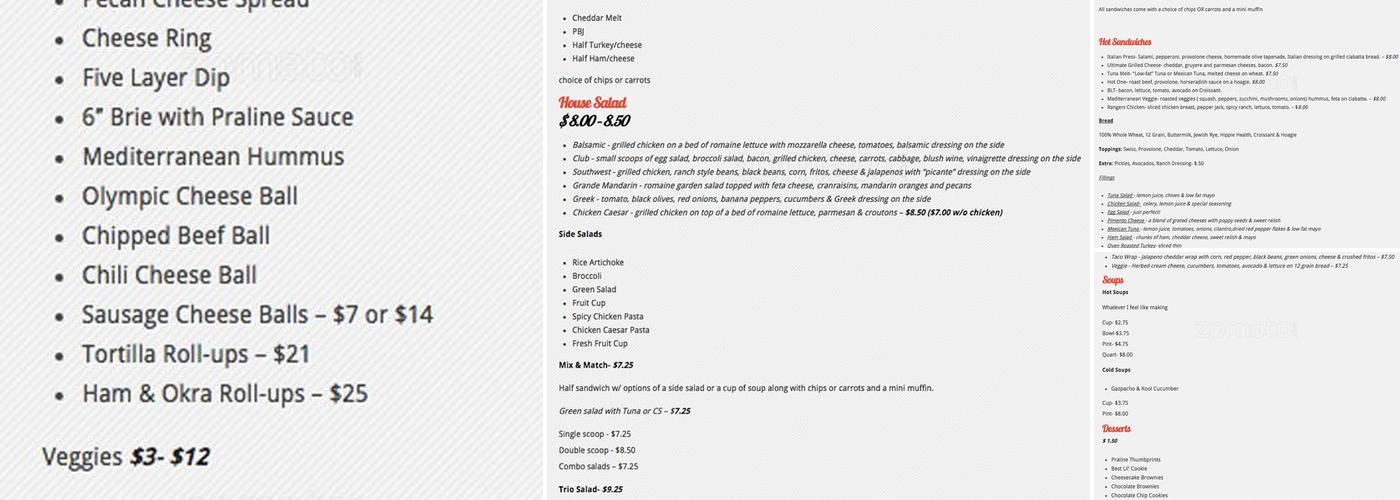 Shortstop To Go Menu