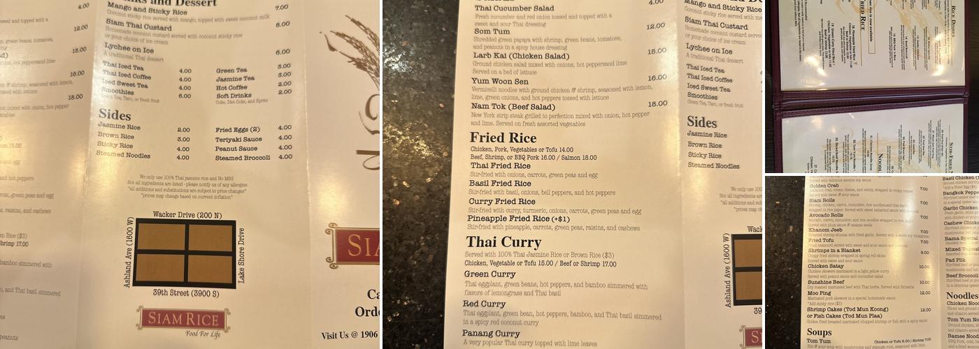 Siam Rice Menu