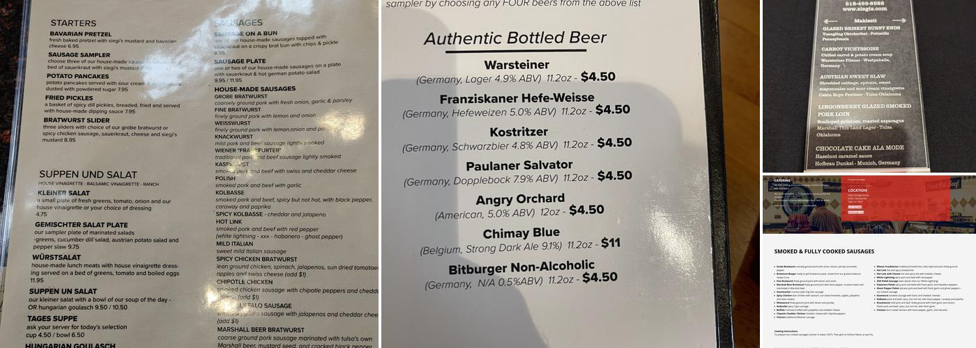Siegi's Sausage Factory Menu