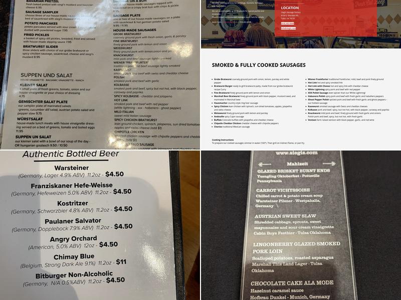 Siegi's Sausage Factory Menu