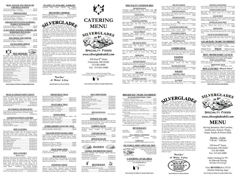 Silverglades on 8th Menu