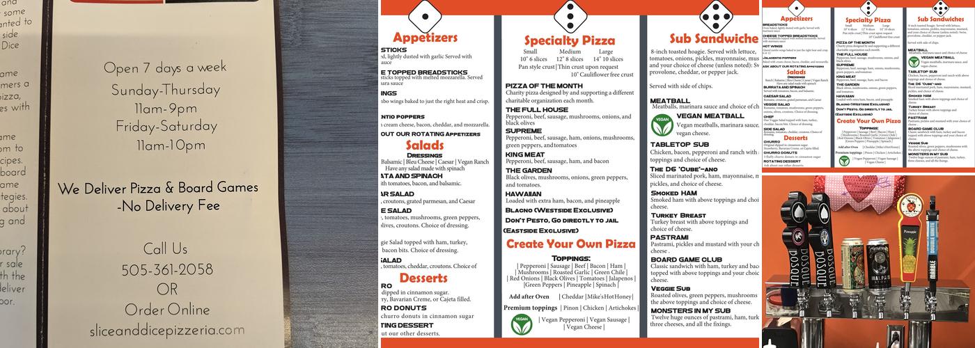 Slice and Dice Pizzeria Menu