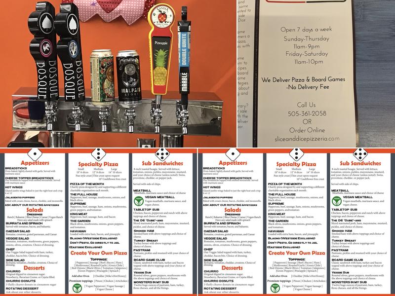 Slice and Dice Pizzeria Menu