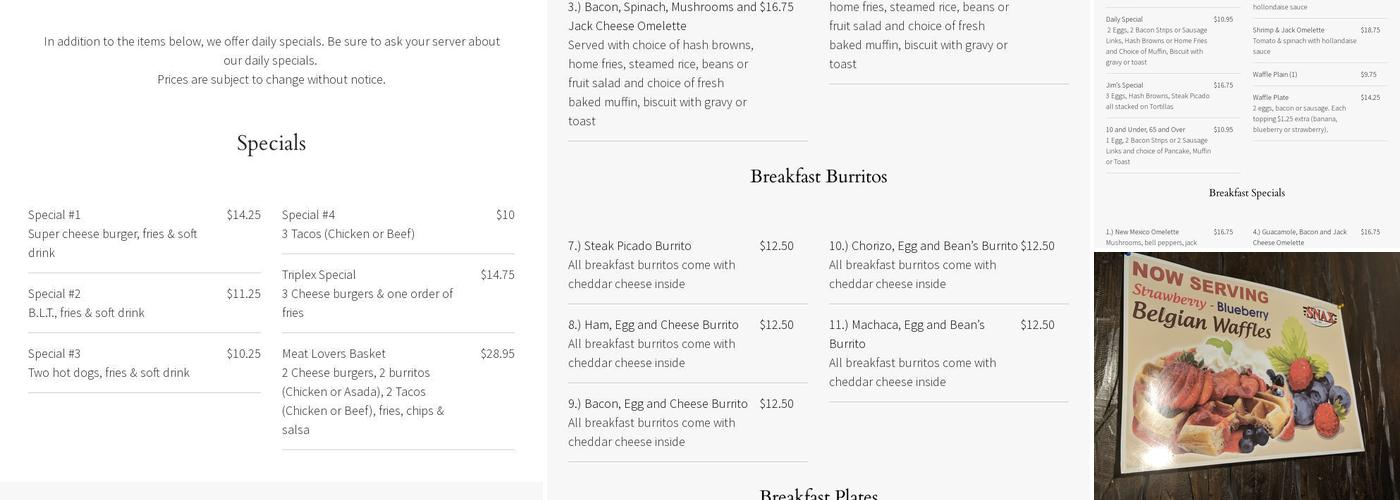 Snax Home of the Original Superburger Menu