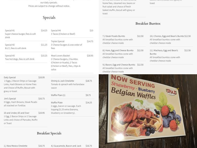 Snax Home of the Original Superburger Menu