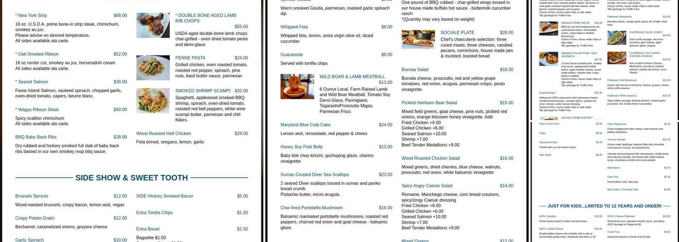 Sociale Chicago Menu