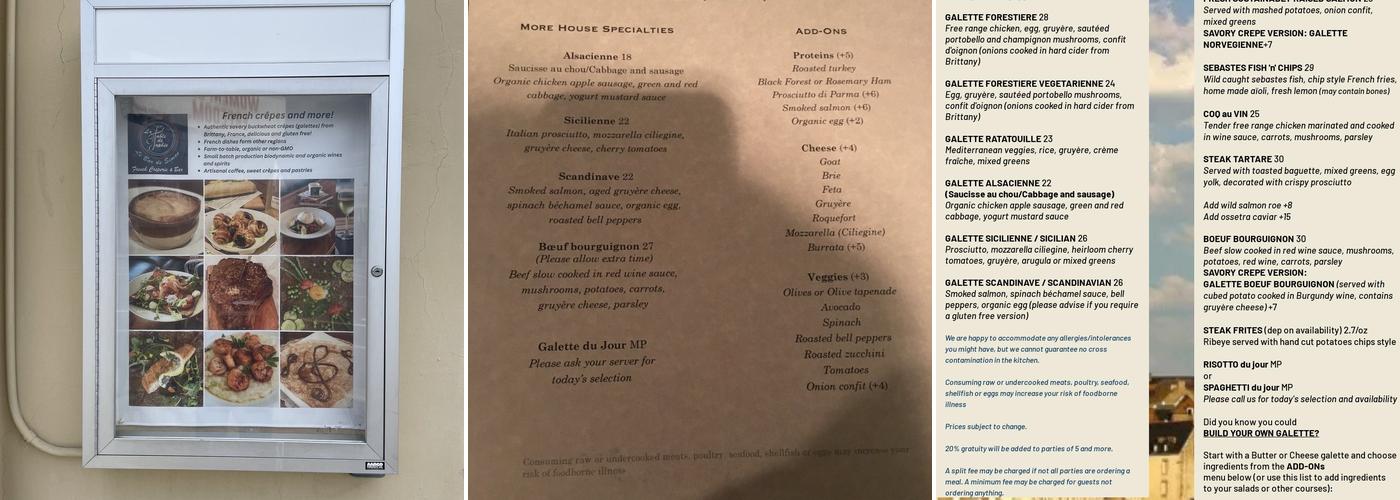 Le Bar de Simon Menu