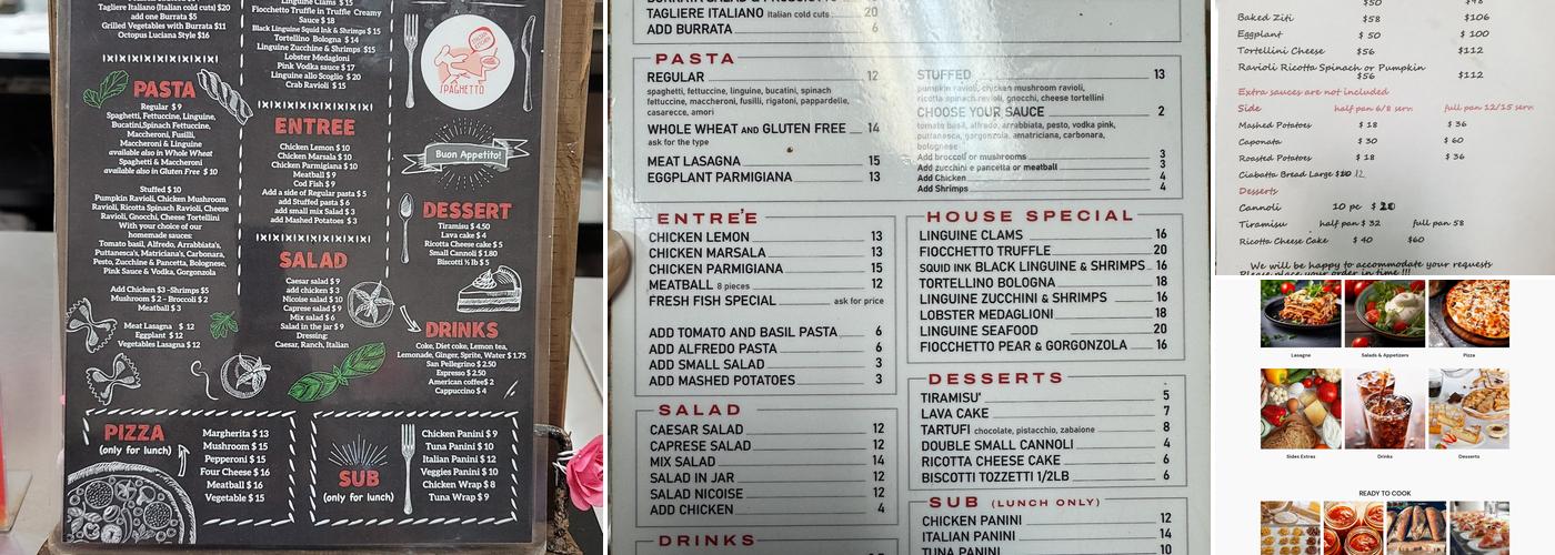 Spaghetto Kitchen Menu