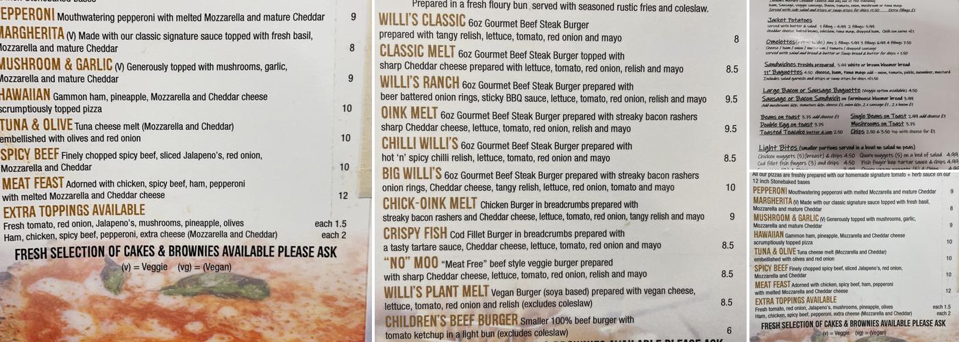 Willi's Coffee Shop, Bar & Kitchen Menu