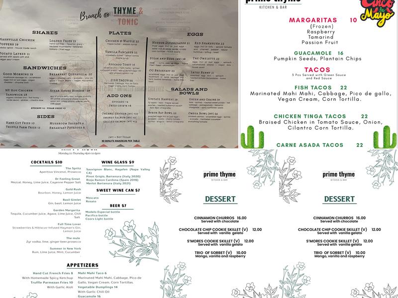 Thyme & Tonic Menu