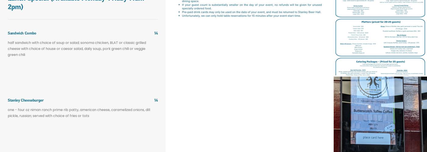 Stanley Beer Hall Menu