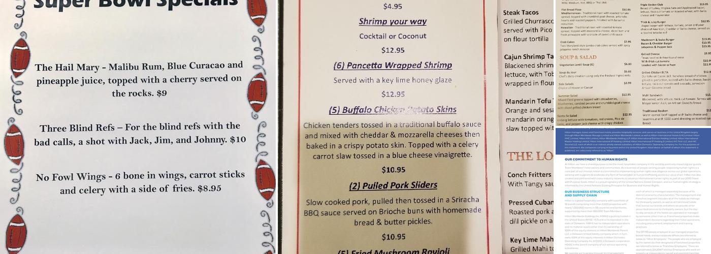 Sixty South Restaurant and Bar Menu