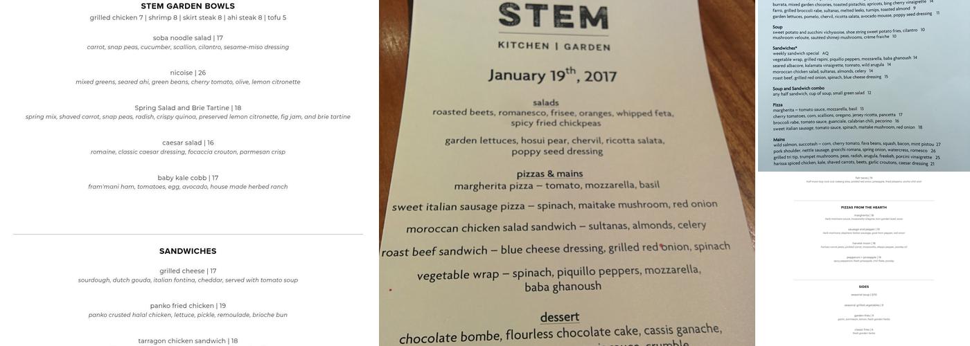STEM Kitchen + Garden Menu