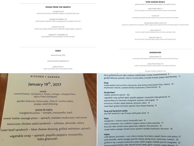STEM Kitchen + Garden Menu