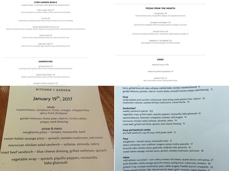 STEM Kitchen + Garden Menu