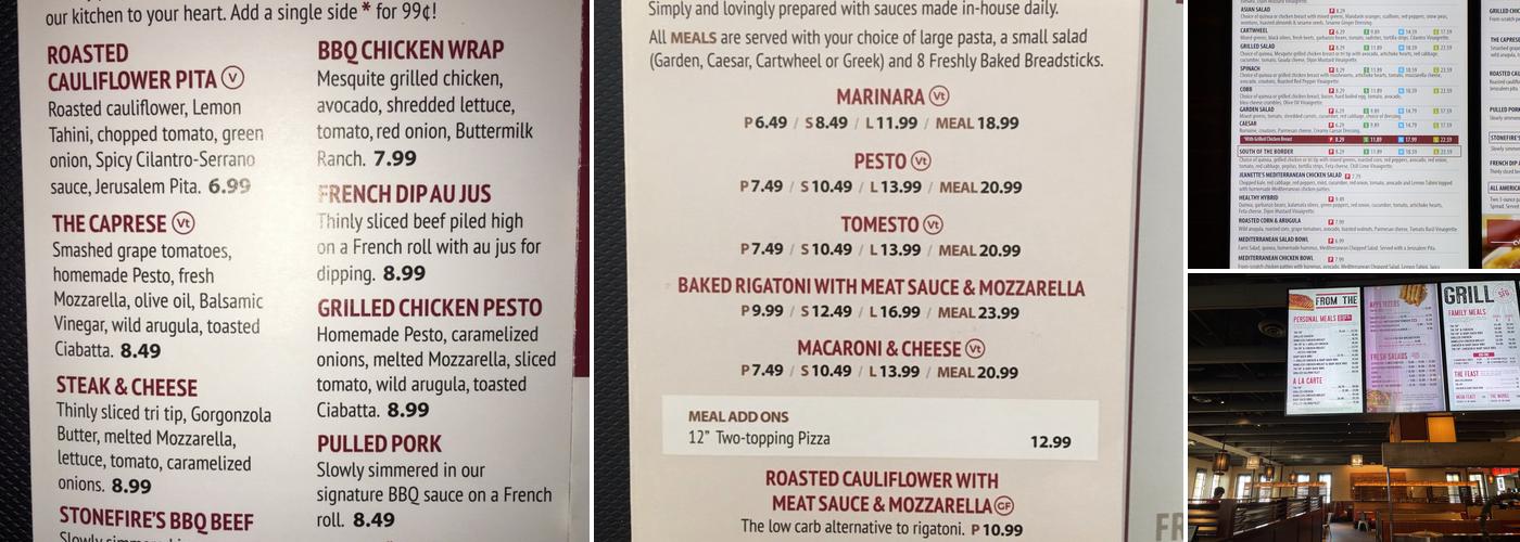 Stonefire Grill Menu