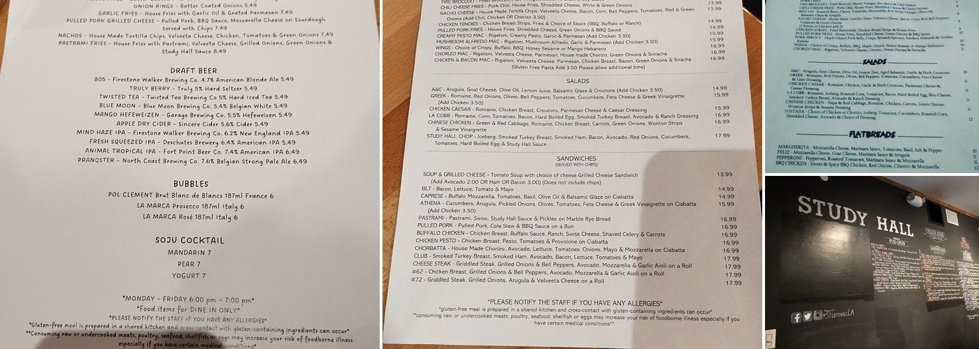 Study Hall Menu