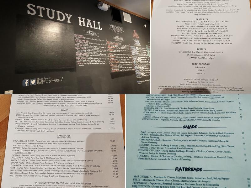 Study Hall Menu