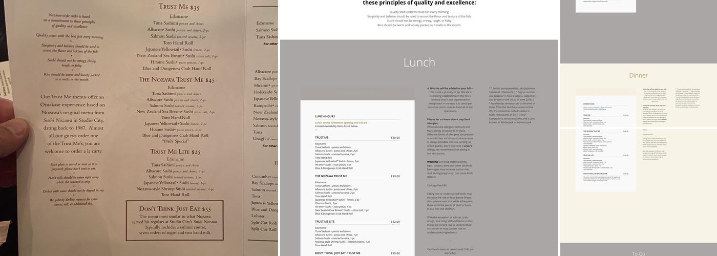 SUGARFISH by sushi nozawa Menu