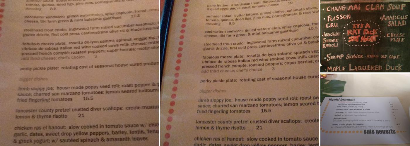 Suis Generis Menu