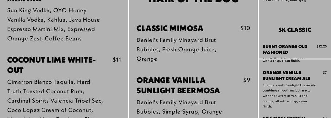 Sun King Carmel Menu