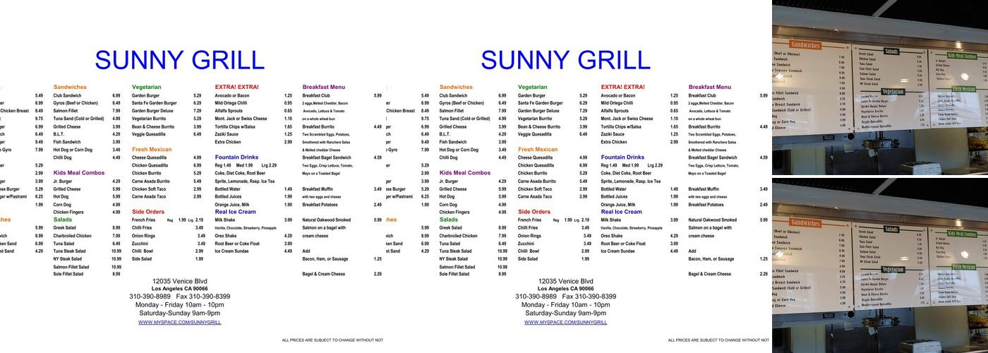 Sunny Grill Menu