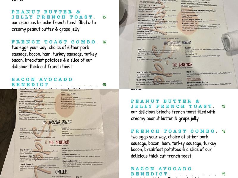 Sunny Side Up Breakfast & Lunch Menu