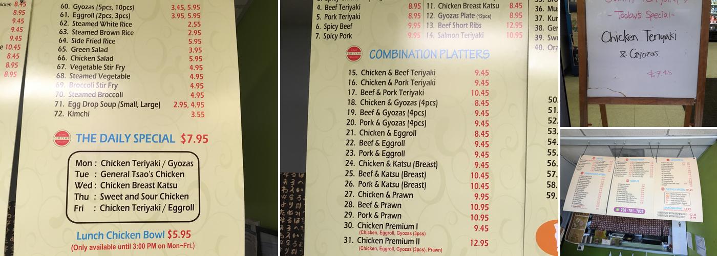 Sunny Teriyaki Menu