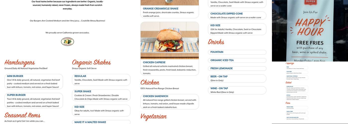 Super Duper Burgers Menu