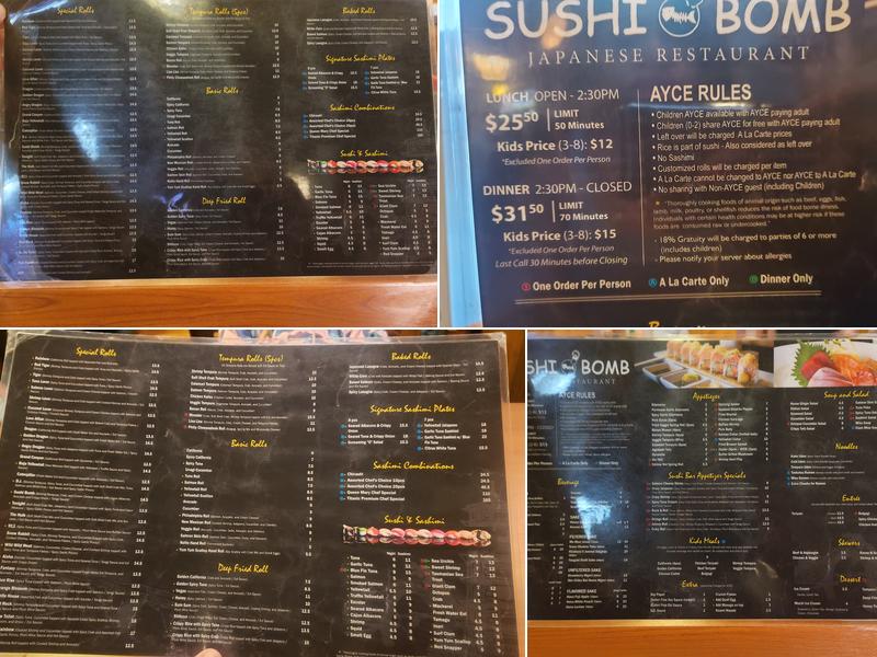 Sushi Bomb Menu