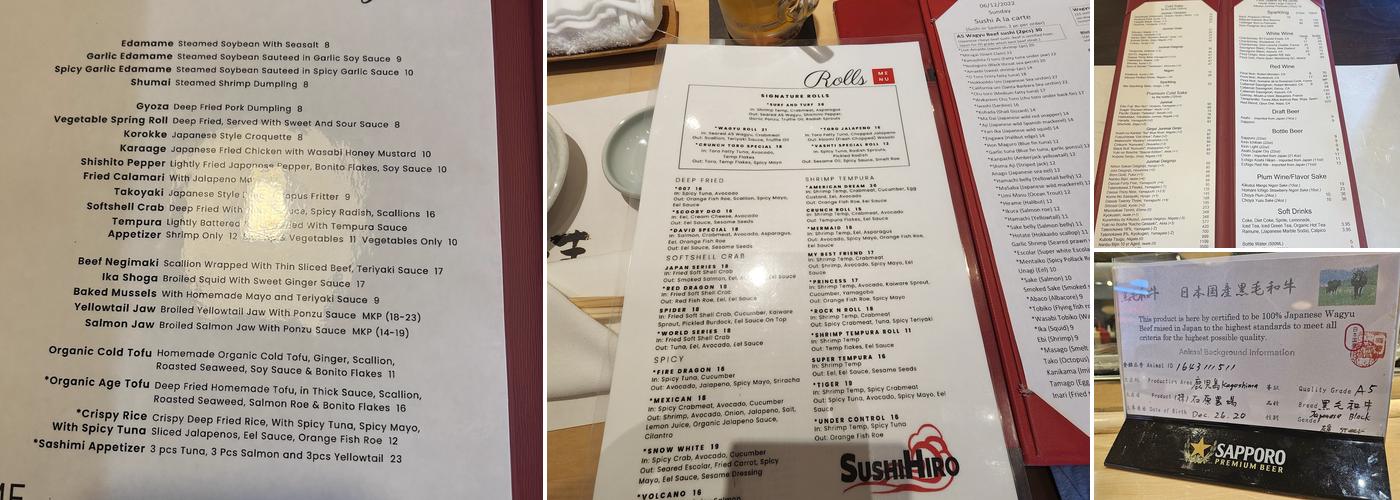 Sushi Hiro Menu