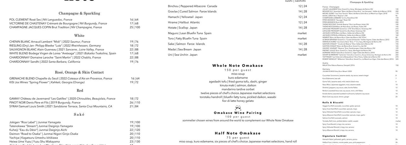 Sushi Note Menu