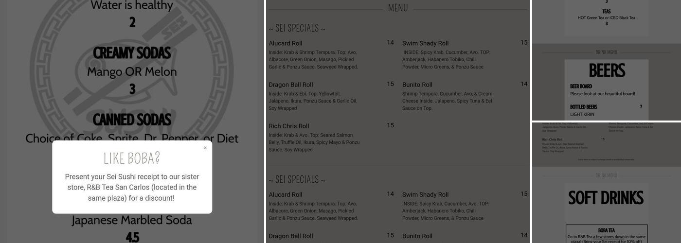 Sei Sushi Menu